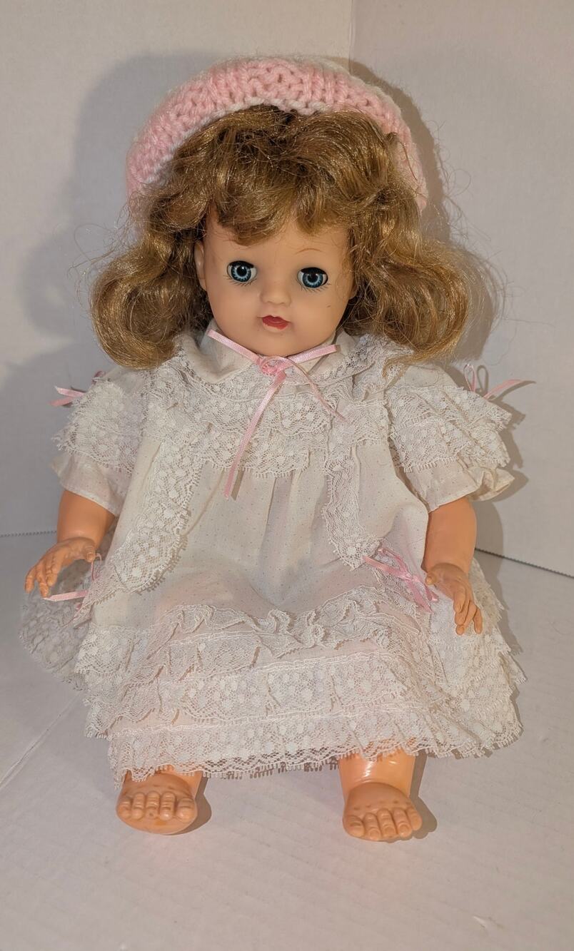 Vintage 1950's Ideal Big Beautiful Baby Doll Oil Cloth Body